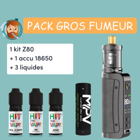 Pack gros fumeur : Z80 + 1 accu + 3 liquides au choix Pack gros fumeur : Z80 + 1 accu + 3 liquides au choix