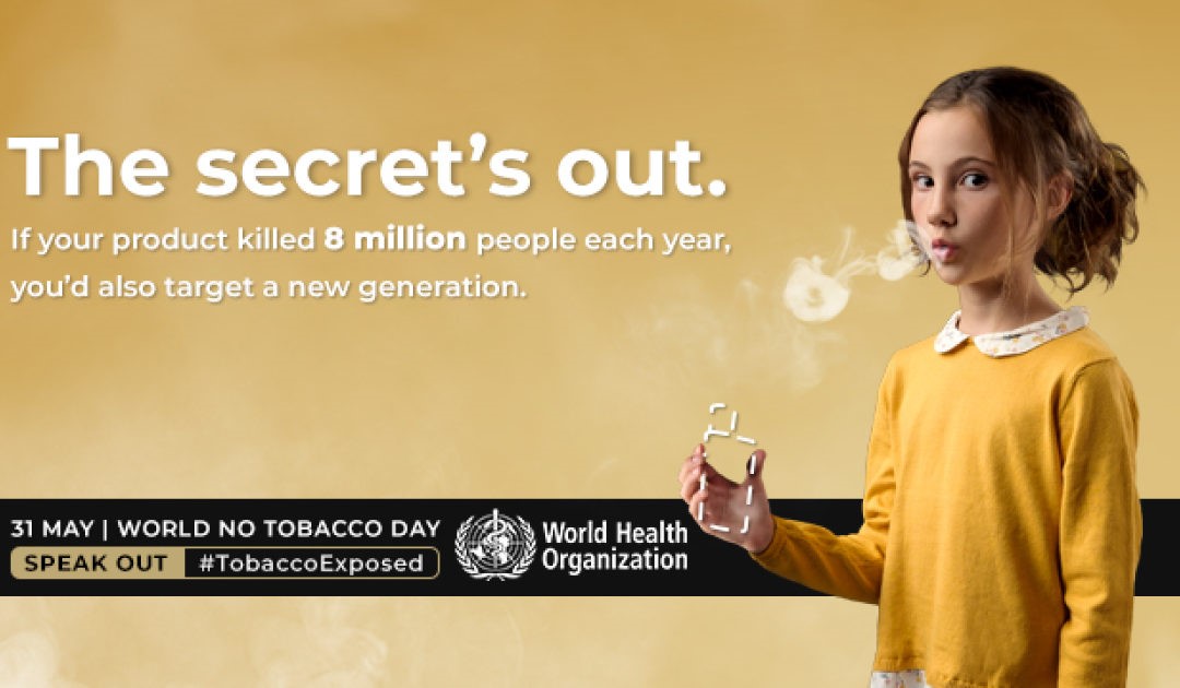 Illustration de l'OMS (WHO) pour la journée mondiale sans tabac le 31 Mai représentant une jeune fille